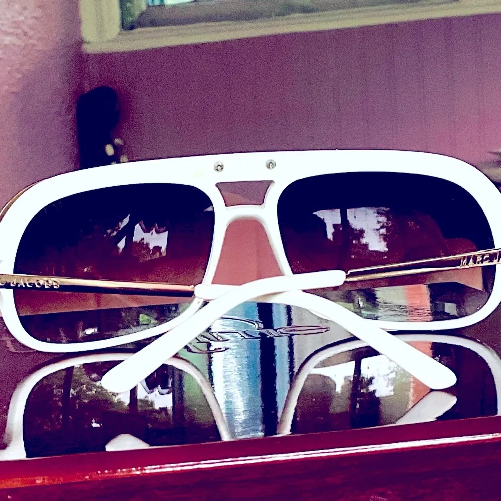 Marc Jacobs White and Gold Oversized Aviator Sunglasses
